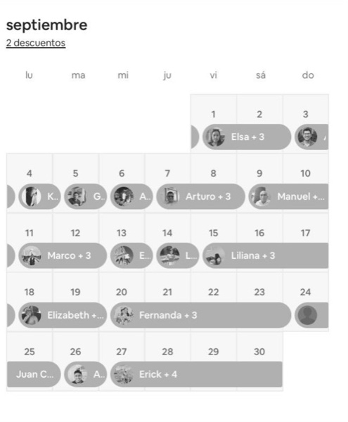 Calendario de Airbnb lleno de reservas