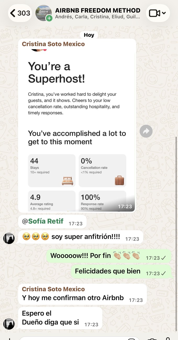 Cristina alcanzando el estatus de Superhost en Airbnb