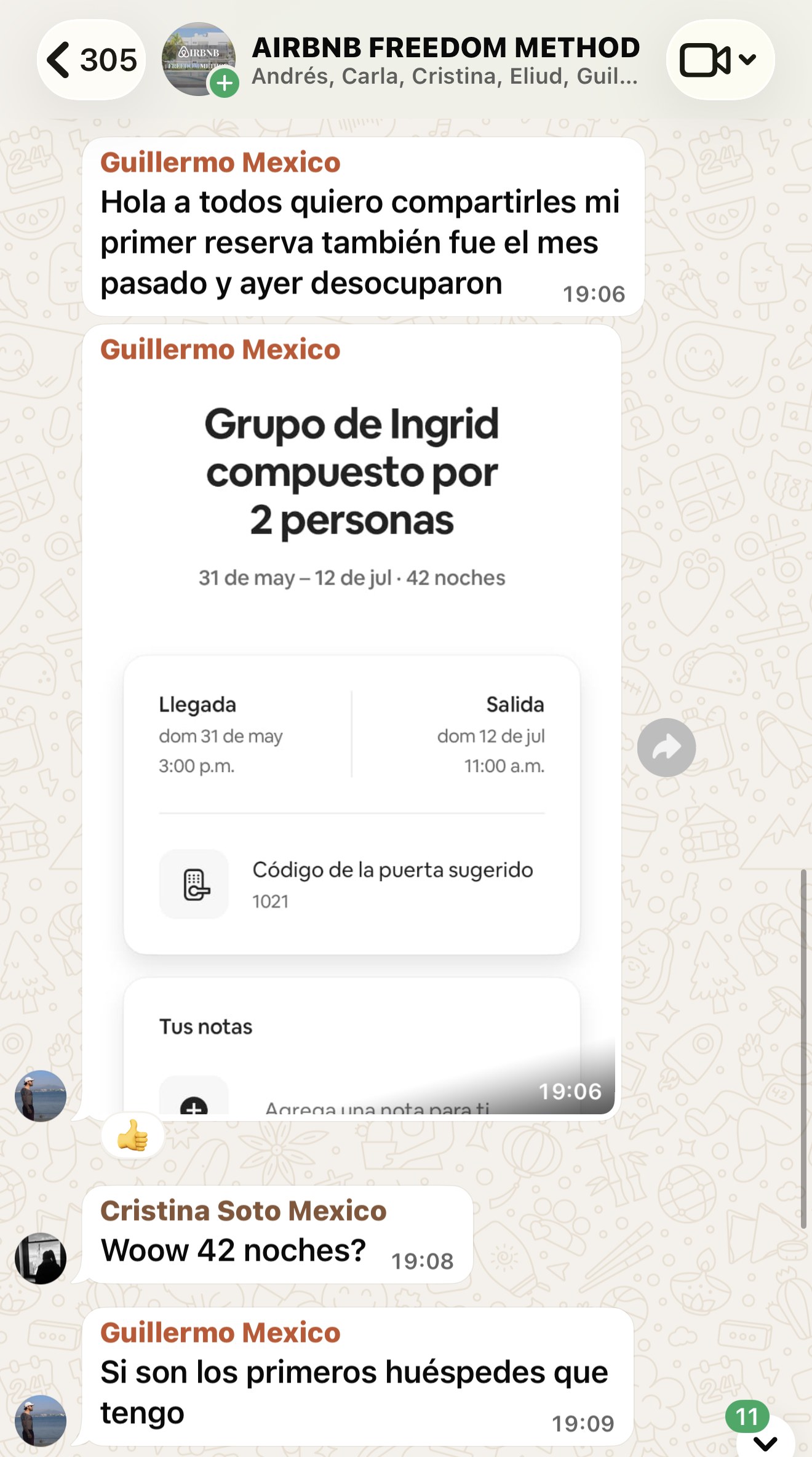 Guillermo compartiendo su primera reserva de 42 noches