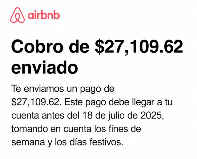 Notificación de pago de Airbnb, ingresos diarios