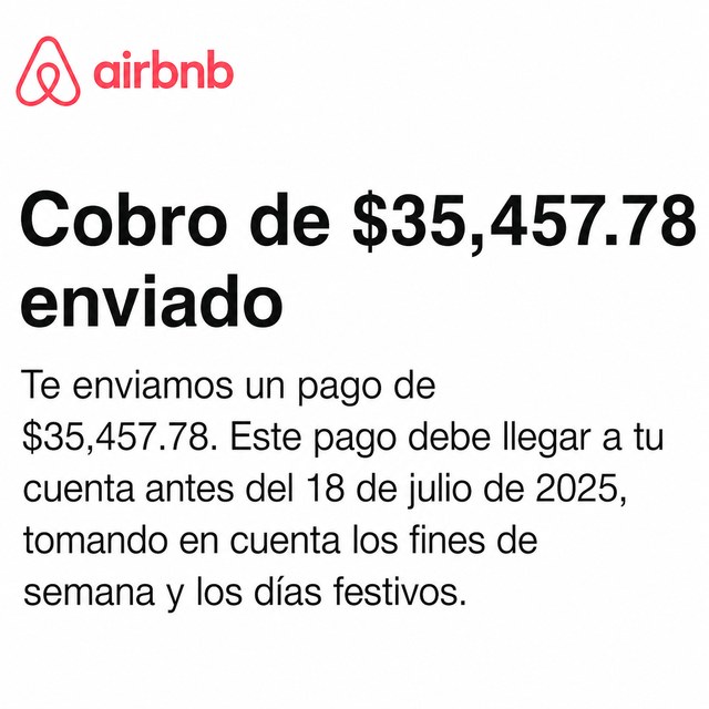 Notificación de pago de Airbnb, ingresos diarios