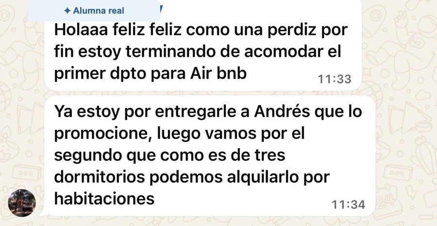 Mensaje de una alumna sobre su primer departamento